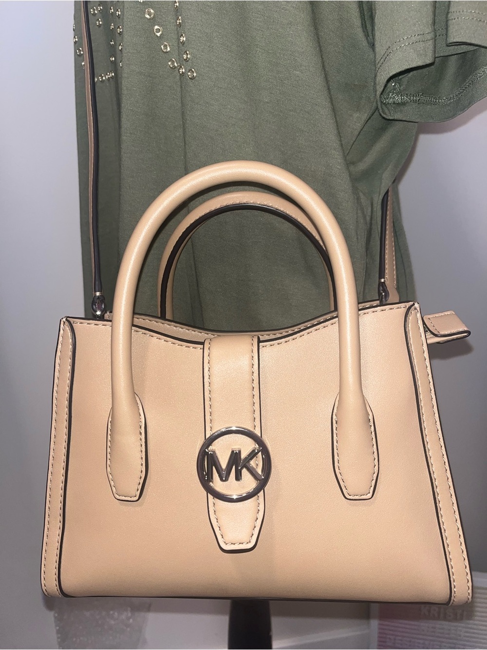 Michael Kors Gabby Beige Leather Satchel Bag